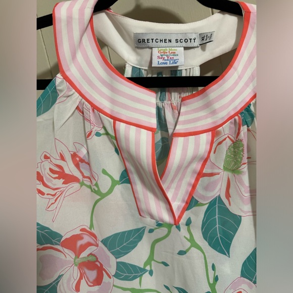 Gretchen Scott size XL pink white green high neck floral cami luxury stripe - Picture 3 of 6